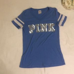 VICTORIA SECRET PINK blue sequin tee shirt size XS